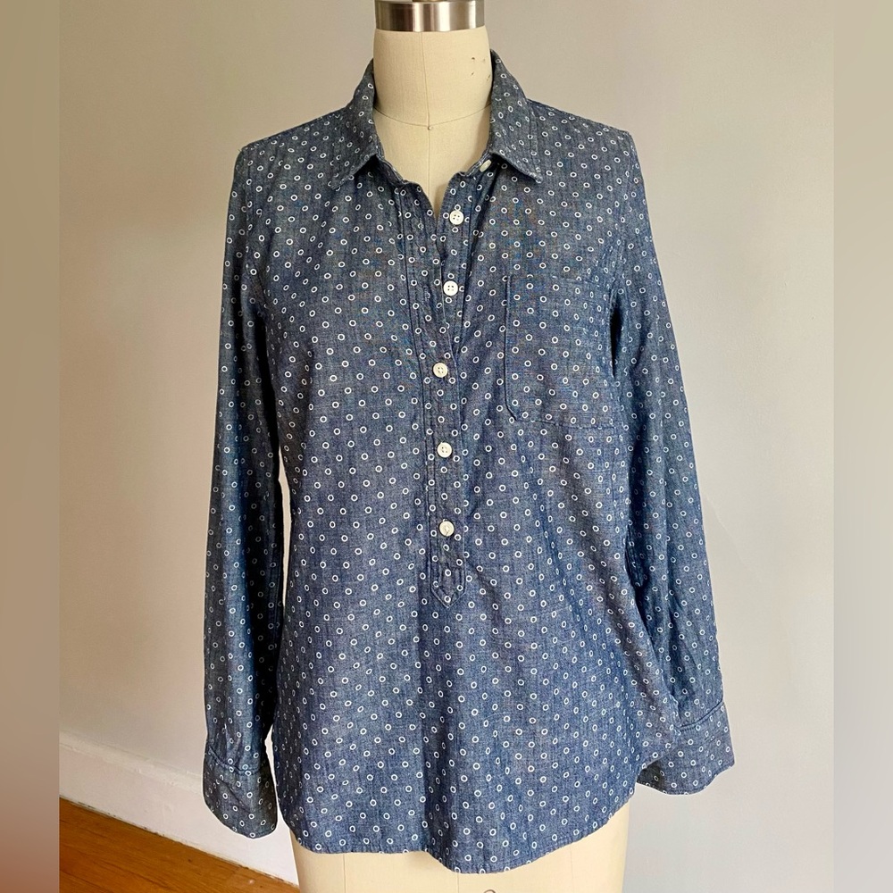J. Crew | Cotton Chambray Dot Popover Shirt | Sz S